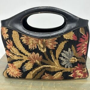 Vintage Handbag Purse Floral Tapestry Black Kiss Lock Coin Purse Inside